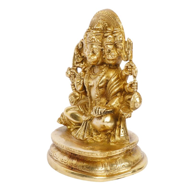 Kartique Brass God Bajrangbali Sankat Mochan Panchmukhi Hanuman Idol Statue Murti for Home Office Entrance Decor Temple Mandir Pooja Puja Gold 7 Inches