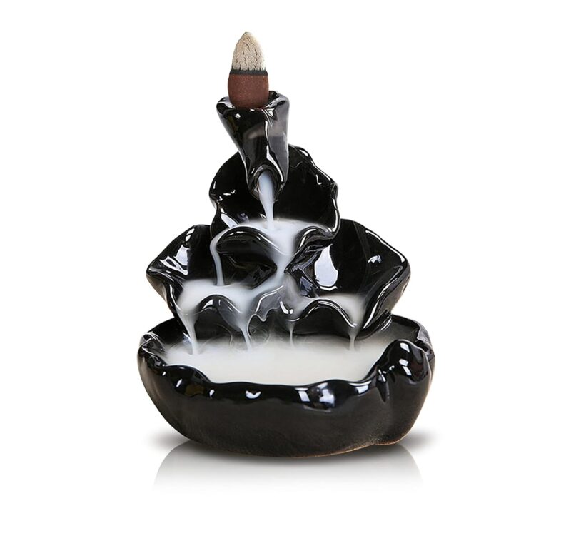 IRIS Ceramic Back Flow Incense Holder Shape- Water Fall, Black