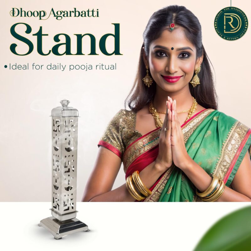 DigiRake Stainless Steel Agarbatti Stand - Incense Stick Holder | Oothupathi Stand | Oothupathi Stand for Pooja Room (Steel Designer)