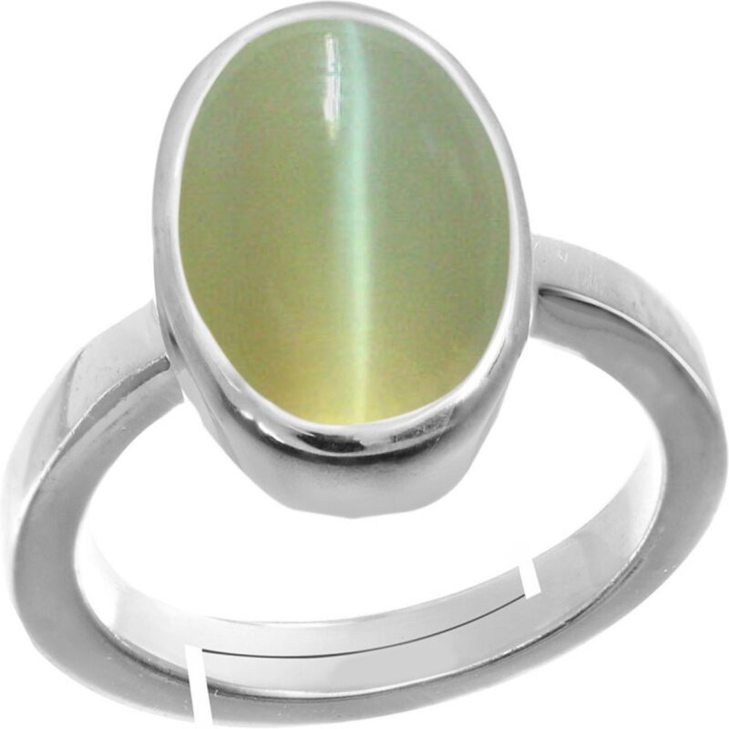 Accurate Traders 10 Ratti Lehsunia Stone Silver Adjustable Ring (9.1 carats) Original and Certified by GLI Natural Cat's Eye Gemstone Chandi Free Size Anguthi Unheated and Untreated for Astrological Purpose for men and women