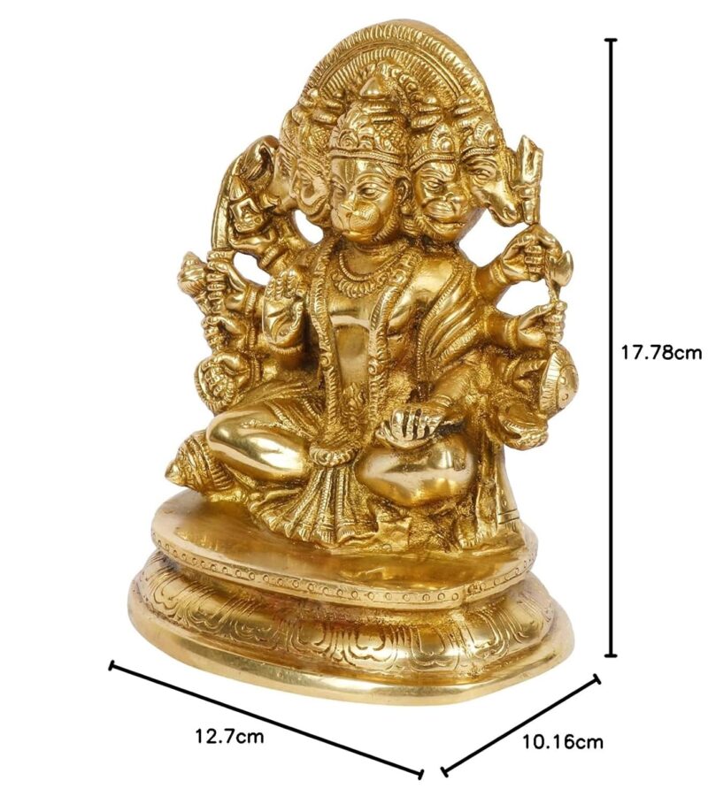 Kartique Brass God Bajrangbali Sankat Mochan Panchmukhi Hanuman Idol Statue Murti for Home Office Entrance Decor Temple Mandir Pooja Puja Gold 7 Inches