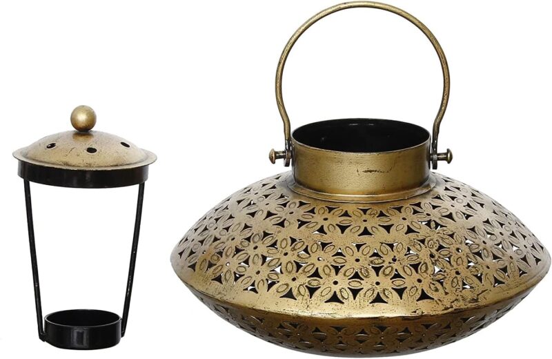 Gunendra Crafts Cast Iron Antique Degchi Style for Dhoop Holder and Candle Light | Incense Burner | Dhoop Dani | Pooja Items | Jaipur Crafts | Antique Lantern| Dhoop Batti Stand | Sambrani Holder|