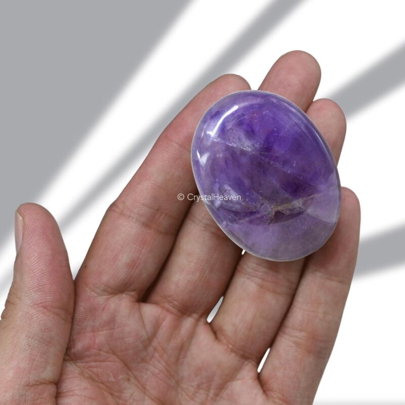 Certified Amethyst Crystal Palm Pebbles Stones for Anxiety Stress Relief Massage - AAA Grade Original Healing Gemstone Agate Palm Stone for Yoga Meditation Spiritual Reiki Feng Shui