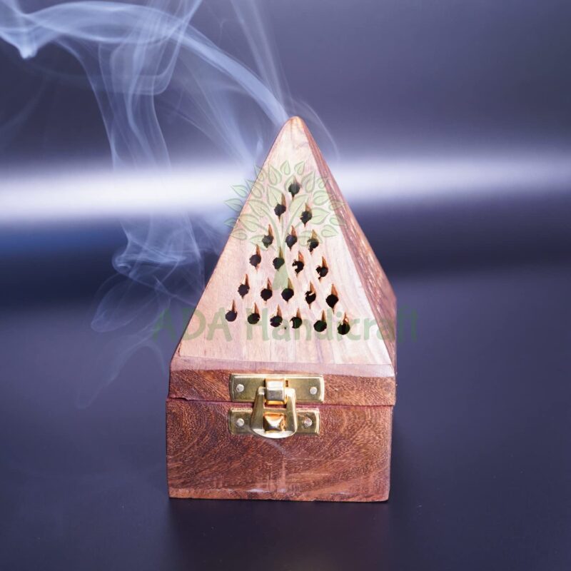 ADA Handicraft Sheesham Wooden Incense Box Holder/Dhoop Stand Ash Catcher Handmade Fragrance Wooden Holder - Small (8 x 8 x 13cm)(Conical)