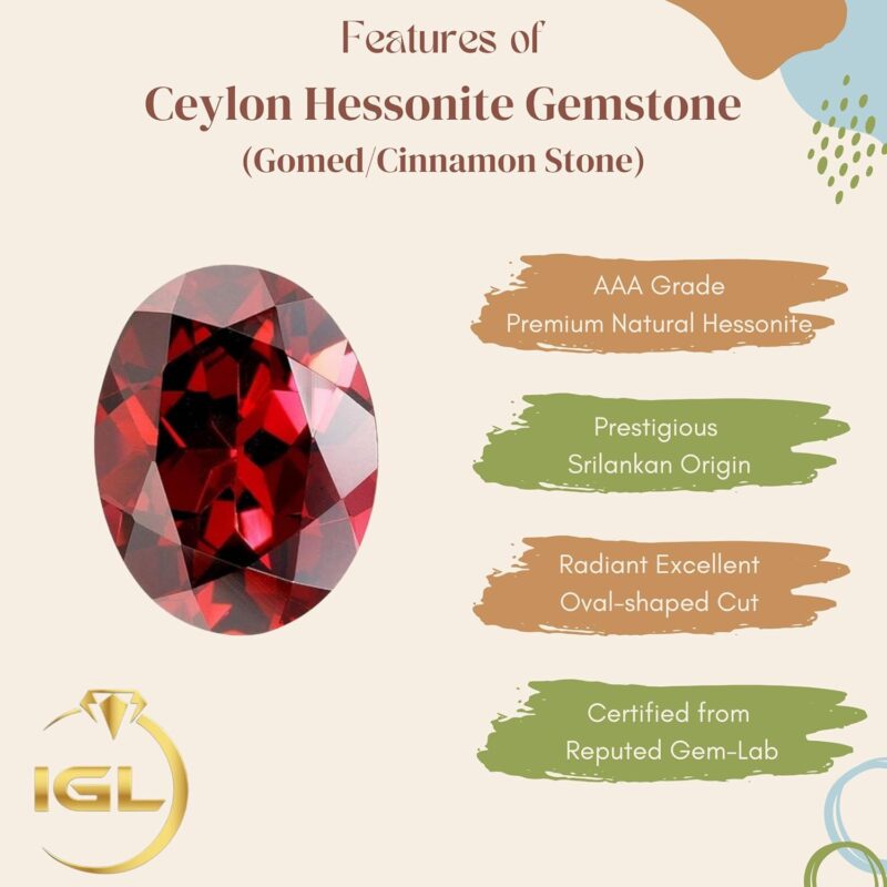 IGL Natural Ceylon Srilankan Hessonite Gemstone Premium Original Certified Gomed/Gomedhak Gem For Rahu, Protection, Peace, & Ring Jewelry For Men & Women