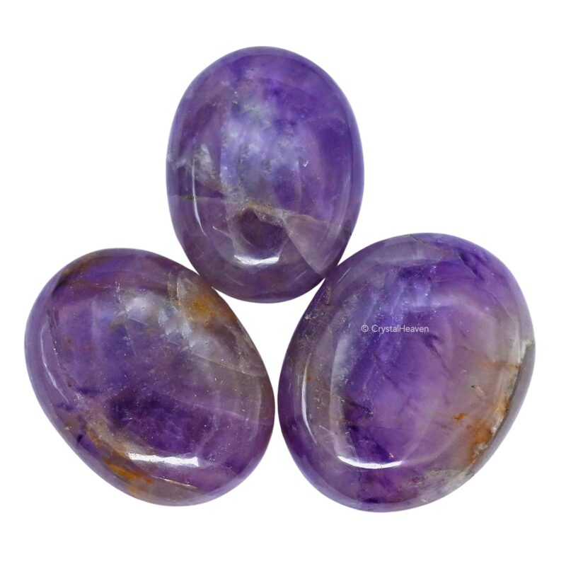 Certified Amethyst Crystal Palm Pebbles Stones for Anxiety Stress Relief Massage - AAA Grade Original Healing Gemstone Agate Palm Stone for Yoga Meditation Spiritual Reiki Feng Shui