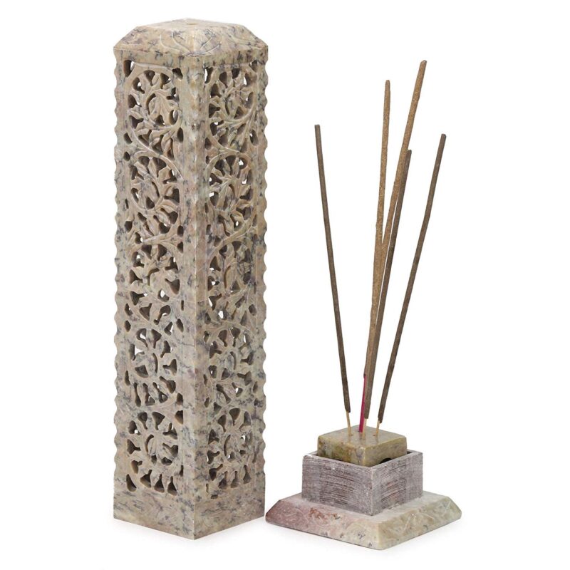 KC KULLICRAFT Handcrafted Soapstone Marble Work Incense Holder Tea Light Candle Holder Diffuser Agarbaati Stands (6 Incense Sticks White Musk Fragnance)(Rectangular)