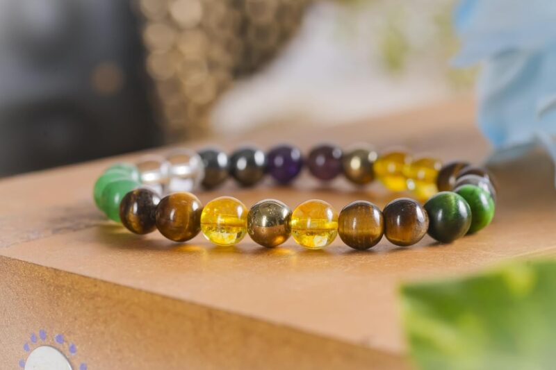 Rebuy Money Magnet Bracelet Pyrite, Green Aventurine, Citrine, Hematite, Clear Quartz, Green Tiger Eye, Amethyst Crystal Healing Natural Gemstone Bracelet For Men & Women, Bead Size 8 Mm, Multi Color