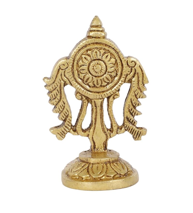 Two Moustaches 3 Inches Brass Shankh Chakra Namah Idols, Standard, Antique Yellow, Pack of 3 Idols