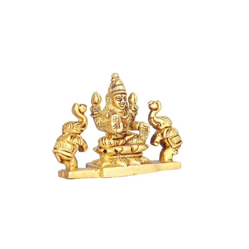 Aalayam Selveer Gajalakshmi Idol with Elephant Brass Small | Small Lakshmi Idol with Elephants |Small Gaja Lakshmi Idol with Elephant 7.5 CM Height, Gold Colour 1 No