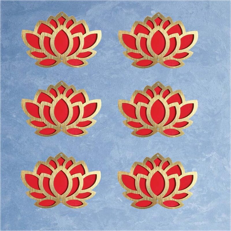 Art Master 2 Layer Lotus Flower Cutout | DIY Rangoli Kit | Decoration for Diwali | Dashera|Pooja, Decorations | Festival Gift | Wedding Decorations | Red and Golden (6, 3inch)