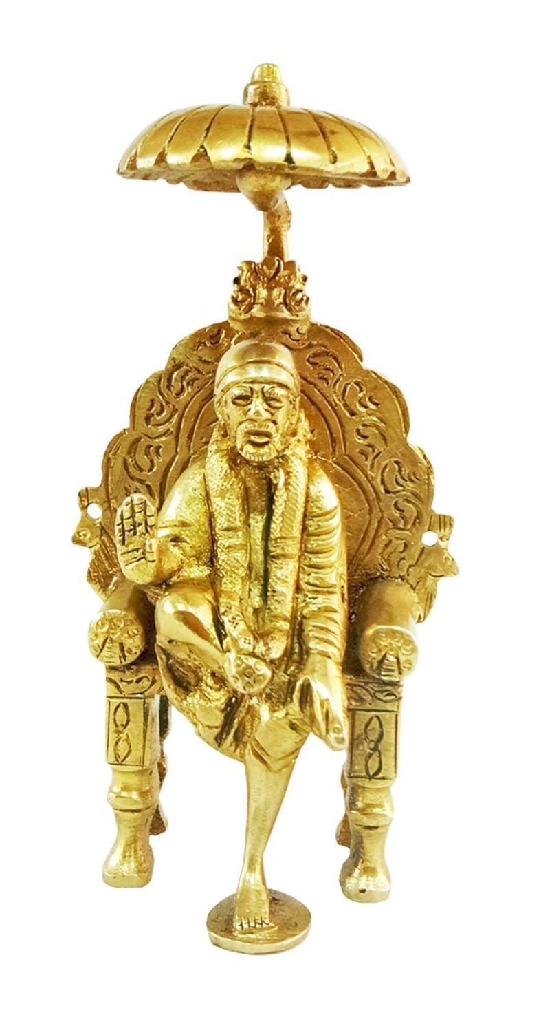 P.J.Handicrafts™ Brass Statue of Lord Saibaba, Shirdi Sainath Idol for Blessings at Home & Office, Yellow