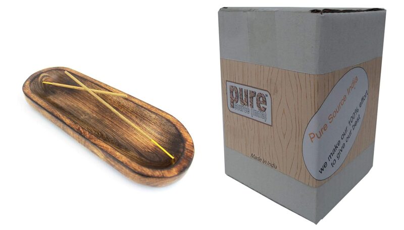 Pure Source India Natural Wood Incense Holder and Ash Catcher (11 X 4 Inch)(Oval)