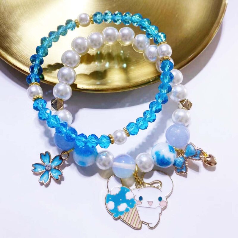 Kawaii Bracelets Crystal Beads Bracelet Set Cute Cartoon Elastic Beaded Pearl Bracelets Jewelry for Women Bff Friendship