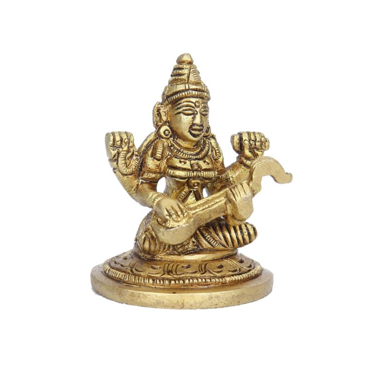 Anciently Saraswati Idol | Saraswati Idol Small | Saraswati Idol Brass, 5.5Cm Height, Gold Colour, 1 Piece