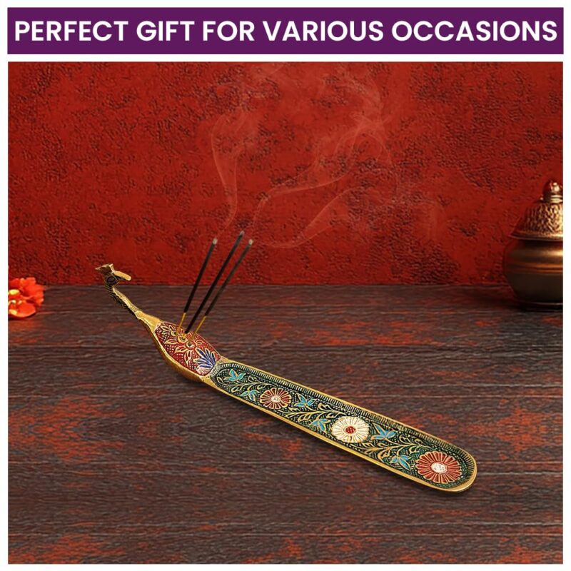 DecorTwist Brass Incense Stick Holder (2.1" Height, 137 Grams) | Peacock Design Agarbatti Stand for Diwali Pooja Incense Burner Dhoop Stick Holder for Home, Office,Temple 1 Piece