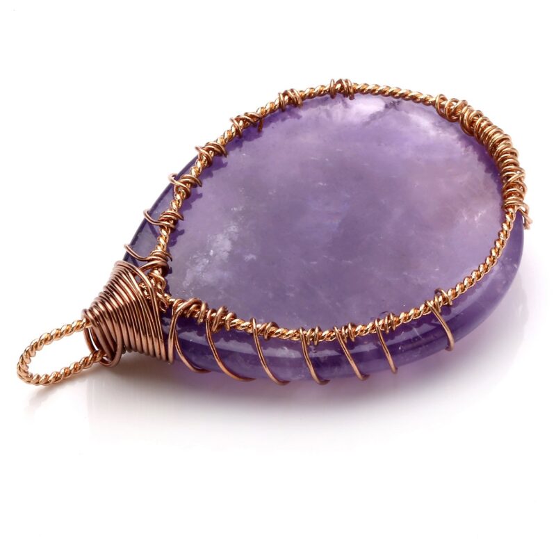 Top Plaza Wire Wrapped Tree of Life Natural Gemstone Teardrop Pendant Necklace Healing Crystal Chakra Jewelry for Women - Amethyst