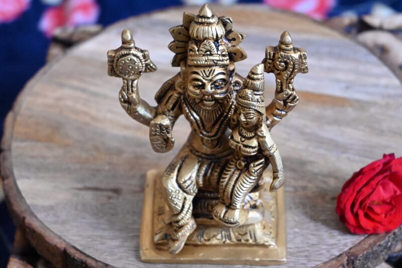 Antiq Decor Lakshmi Narasimha Swamy Idol Brass (4 Inch) Small Size laxmi narasimha Brass Statue for Home Decor puja