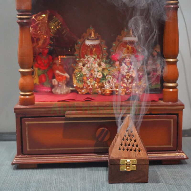 ADA Handicraft Sheesham Wooden Incense Box Holder/Dhoop Stand Ash Catcher Handmade Fragrance Wooden Holder - Small (8 x 8 x 13cm)(Conical)