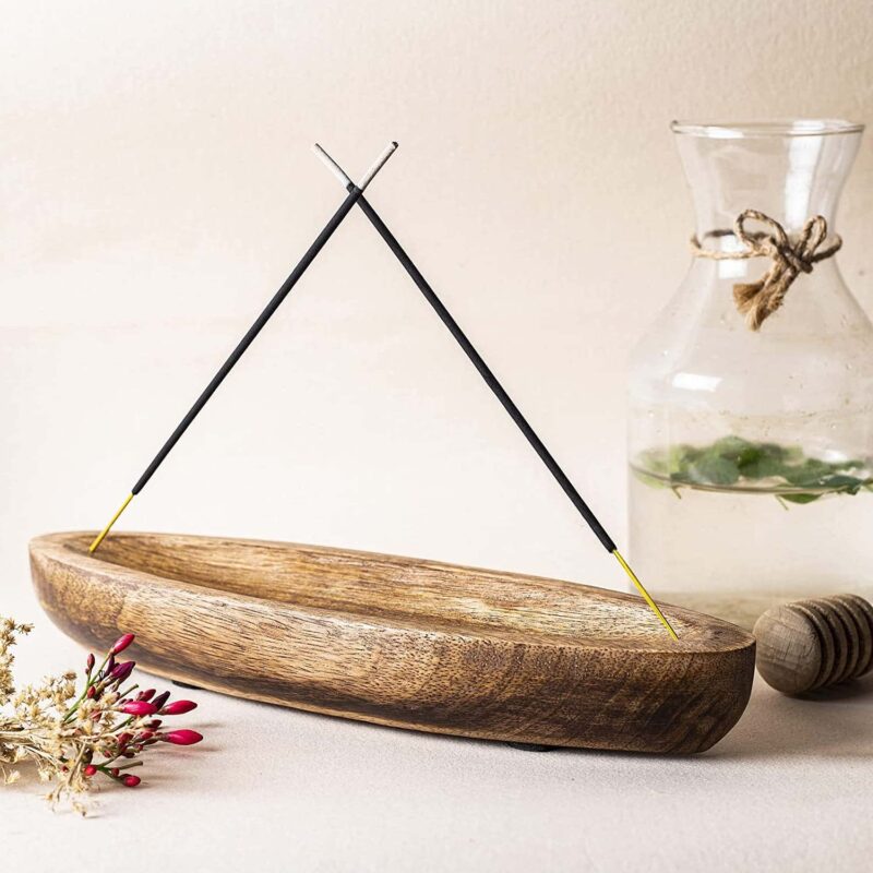 Zyntix Wood Incense Holder and Ash Catcher | Wooden Agarbatti Stand with ash Catcher for Temple | Incense Stick Holder for Home | Agarbatti Stand for Office | Phool Incense Sticks Holder (Boat)