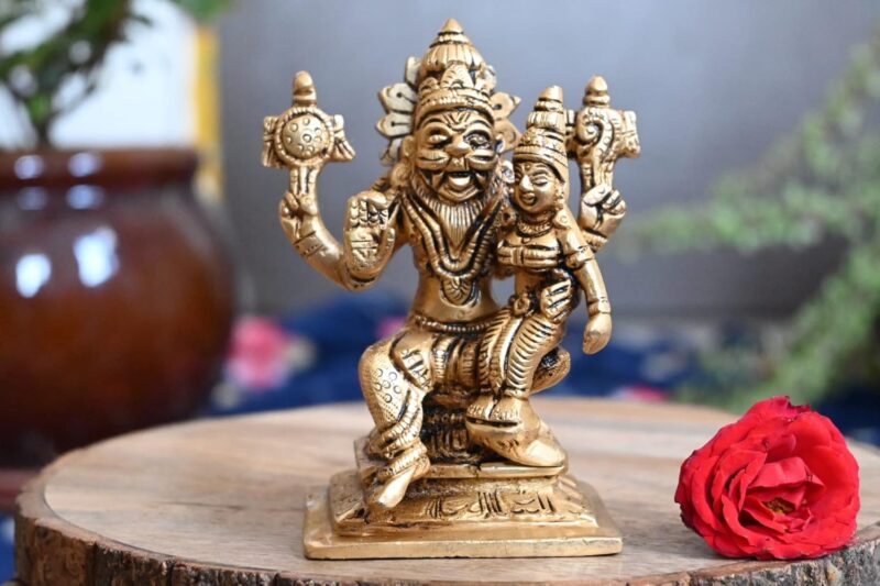 Antiq Decor Lakshmi Narasimha Swamy Idol Brass (4 Inch) Small Size laxmi narasimha Brass Statue for Home Decor puja