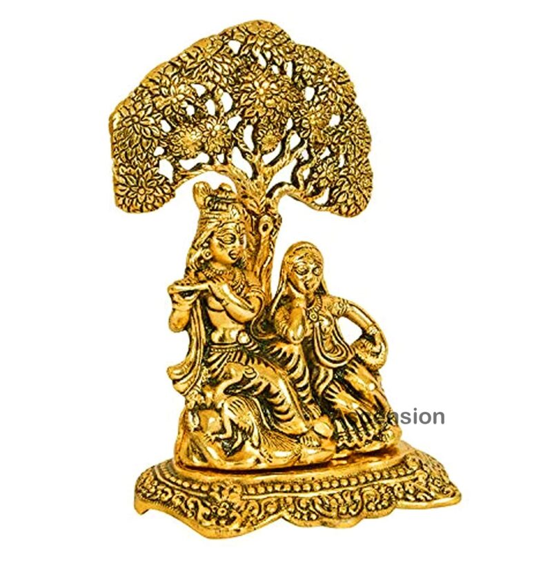 ascension Designer Brass Metal Radha Krishna Under Tree Idol (Golden, Medium)