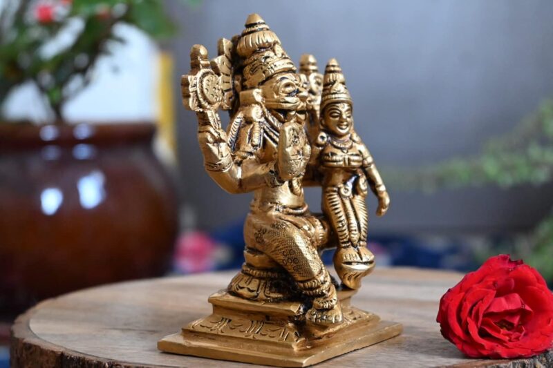 Antiq Decor Lakshmi Narasimha Swamy Idol Brass (4 Inch) Small Size laxmi narasimha Brass Statue for Home Decor puja