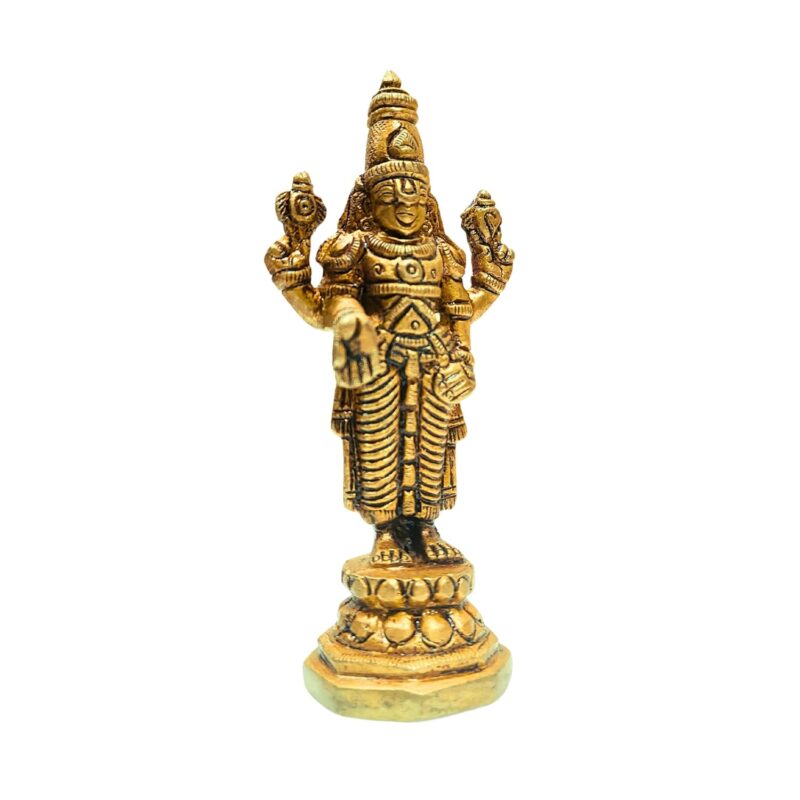 anciently Lord Venkateswara Idol Brass Small | Small Tirupati Balaji Idol Brass | Perumal Statue Brass Small, Brass, 9.5cm Height, Gold Colour, 1 Piece