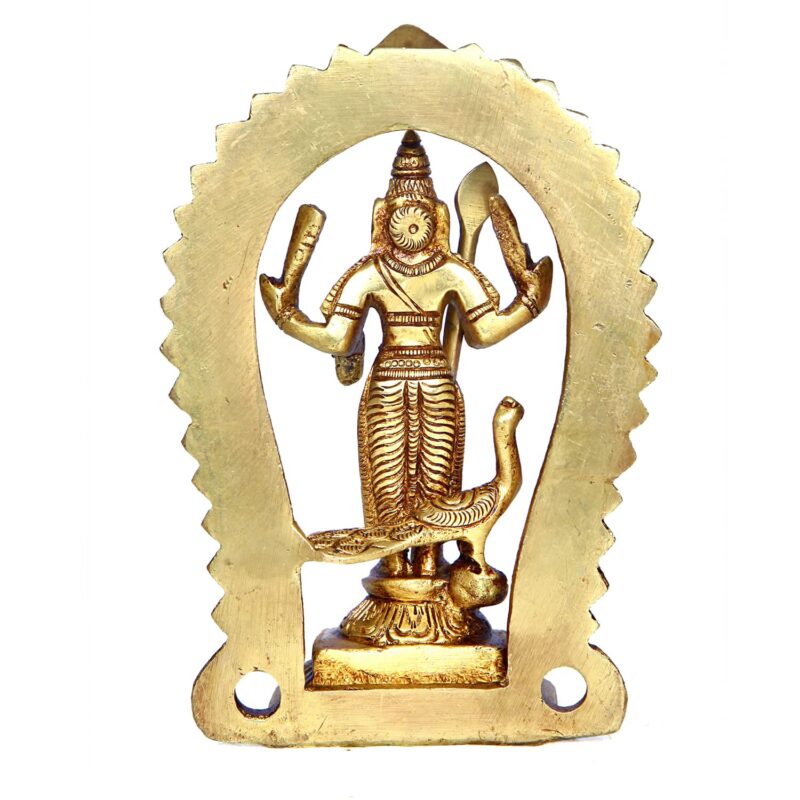 anciently Brass Murugan Idol/Lord Kartikeya Statue/Subrahmanya Swami Idol, 12.5cm Height, Gold Colour - (1 Piece)