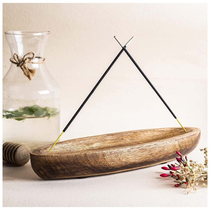 Zyntix Wood Incense Holder and Ash Catcher | Wooden Agarbatti Stand with ash Catcher for Temple | Incense Stick Holder for Home | Agarbatti Stand for Office | Phool Incense Sticks Holder (Boat)