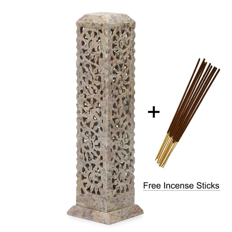 KC KULLICRAFT Handcrafted Soapstone Marble Work Incense Holder Tea Light Candle Holder Diffuser Agarbaati Stands (6 Incense Sticks White Musk Fragnance)(Rectangular)