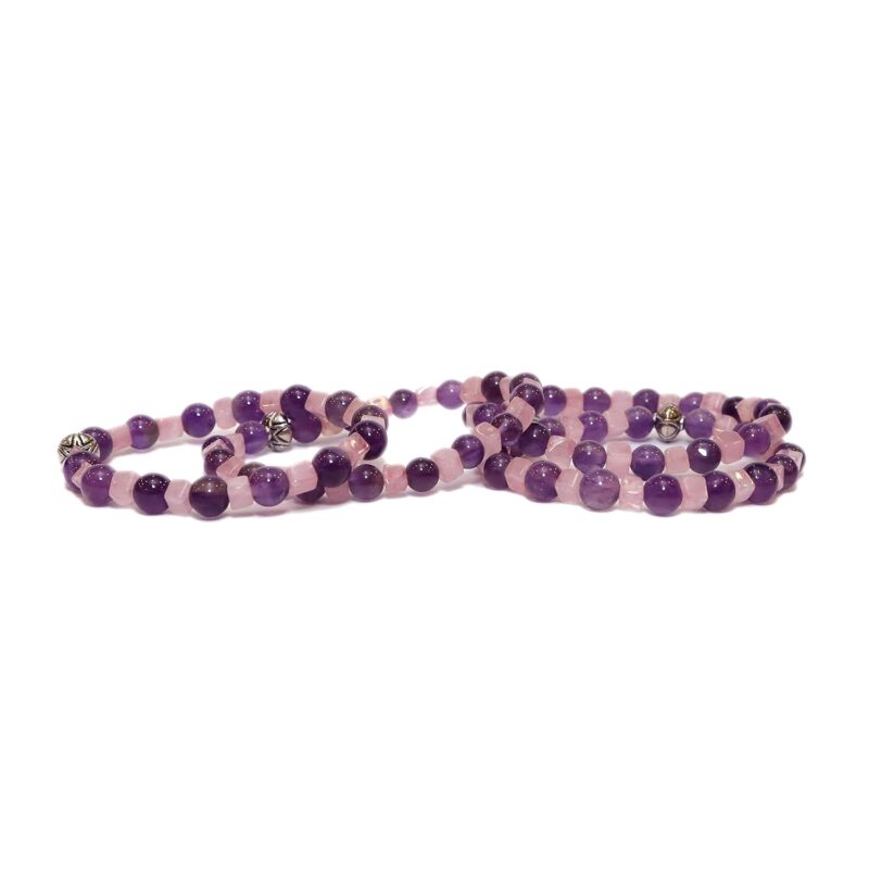 Aqeeqee Natural Amethyst with Rose Quartz Gemstone Unisex Bracelet for healing reiki vastu.