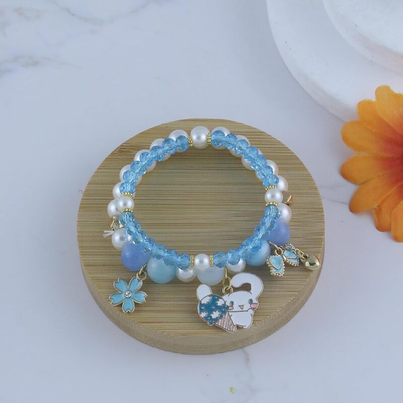 Kawaii Bracelets Crystal Beads Bracelet Set Cute Cartoon Elastic Beaded Pearl Bracelets Jewelry for Women Bff Friendship