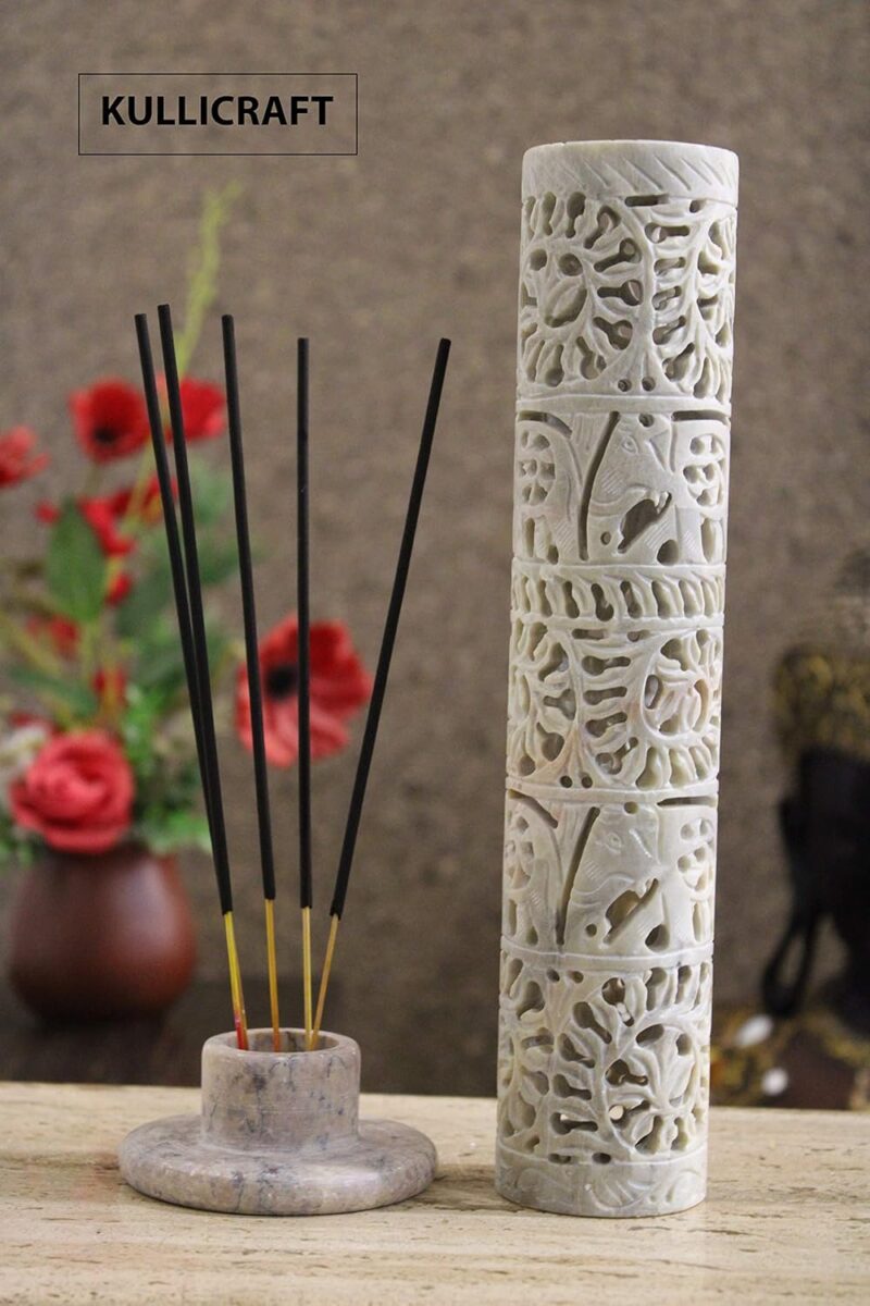 KC KULLICRAFT Marble Incense Stick Holder (10.5 inch, Beige)(Cylindrical)