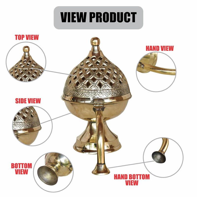 Pure Source India Brass Dhoop Dani | Bakhoor Holder | Loban Burner | Incense Holder, 8 Inch (600 Gram)