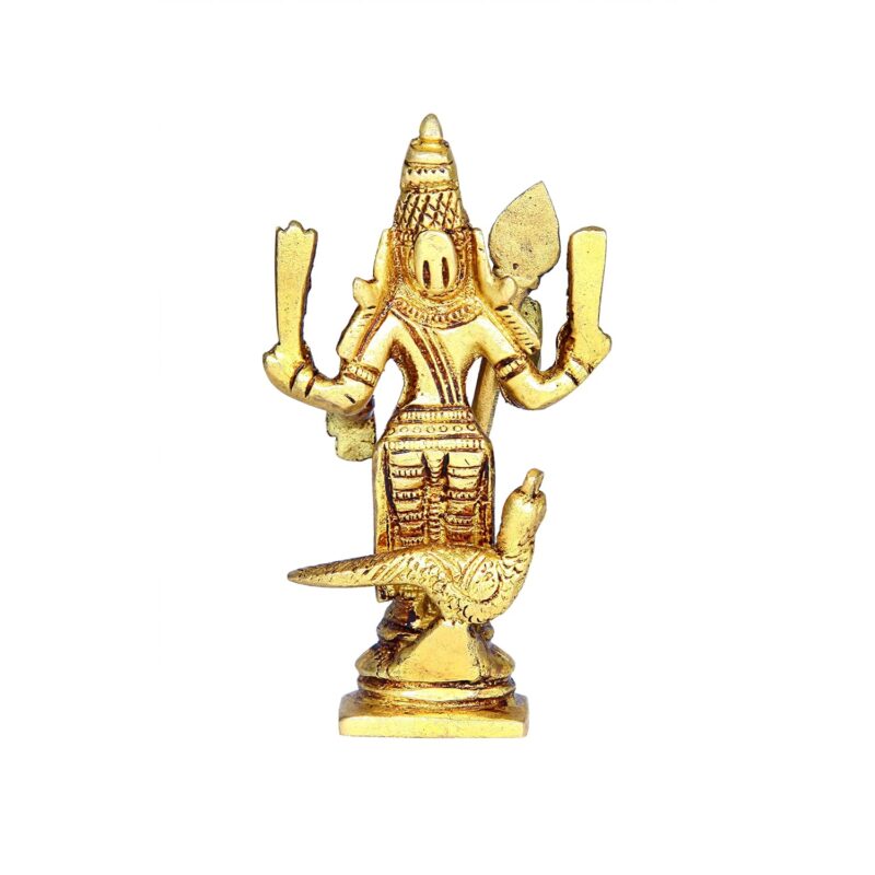 Aalayam Selveer Murugan Idol Mini | Murugar Statue Mini | Kumaraswamy Idol Brass | Lord Kartikeya Idol Mini | Subrahmanya Swami Idol Mini 8cm Height Brass Gold Colour 1 Piece