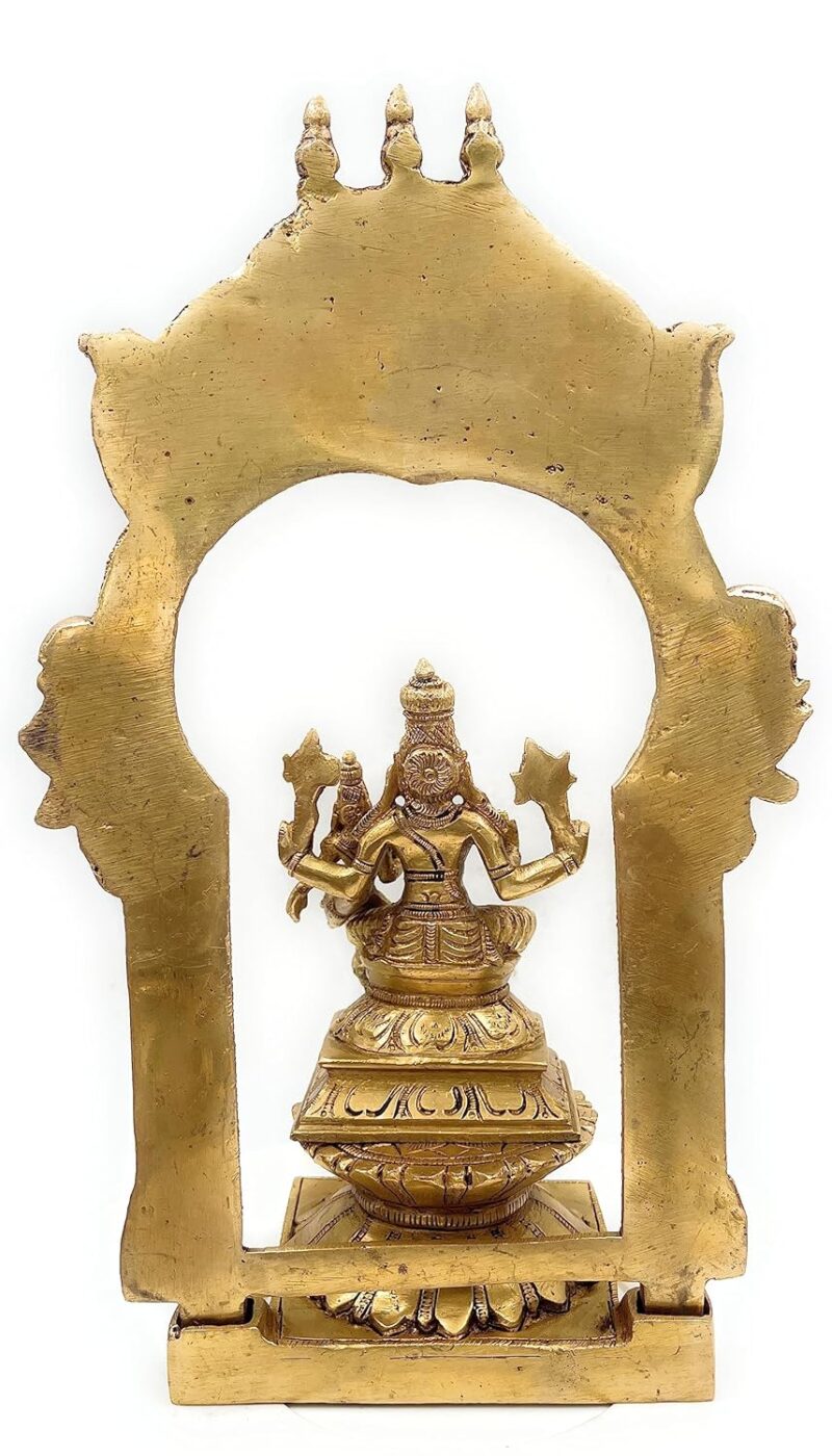 Bhunes Brass Lord Vishnu Idols with Chowki, Narayan Ji Ki Murti, Lakshminarayan, Lakshmi Narayan, Vishnu Laxmi On Lotus Chowki with Temple Shaped Prabhavali,Gold, 10.5 Inch, 1 Piece