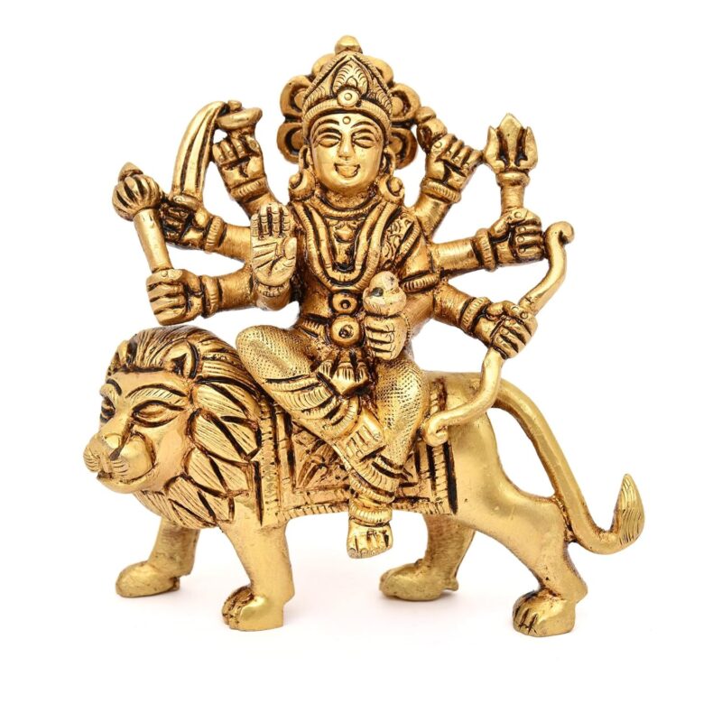 AargKraft™ Brass Maa Durga MATA Rani Idol, Jagdamba Statue, moorti, murti for Home Mandir and Home Decor Size 4 Inch