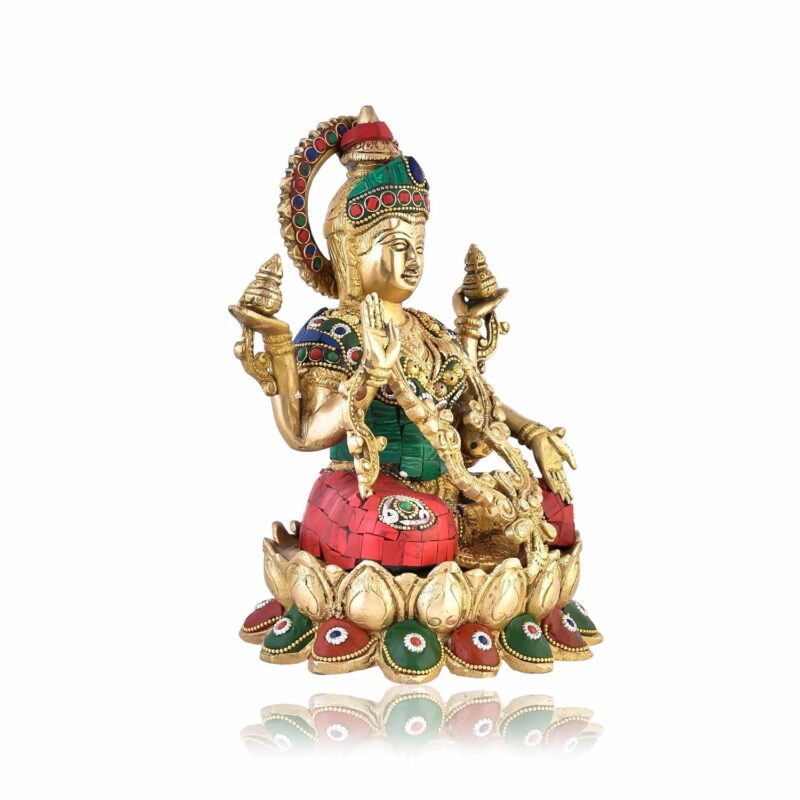 Amazon Brand - Umi Maha Laxmi Brass Idol Murti Statue, Maa Lakshmi Brass Stone Idol Sitting Pose for Home Office Temple, (9 Inch Height)