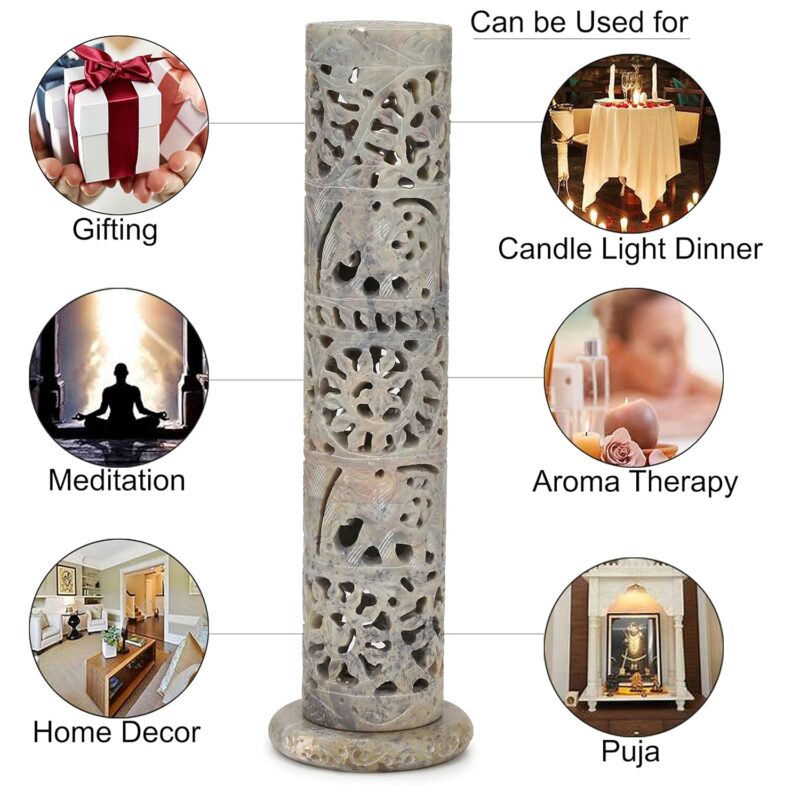 KC KULLICRAFT Marble Incense Stick Holder (10.5 inch, Beige)(Cylindrical)