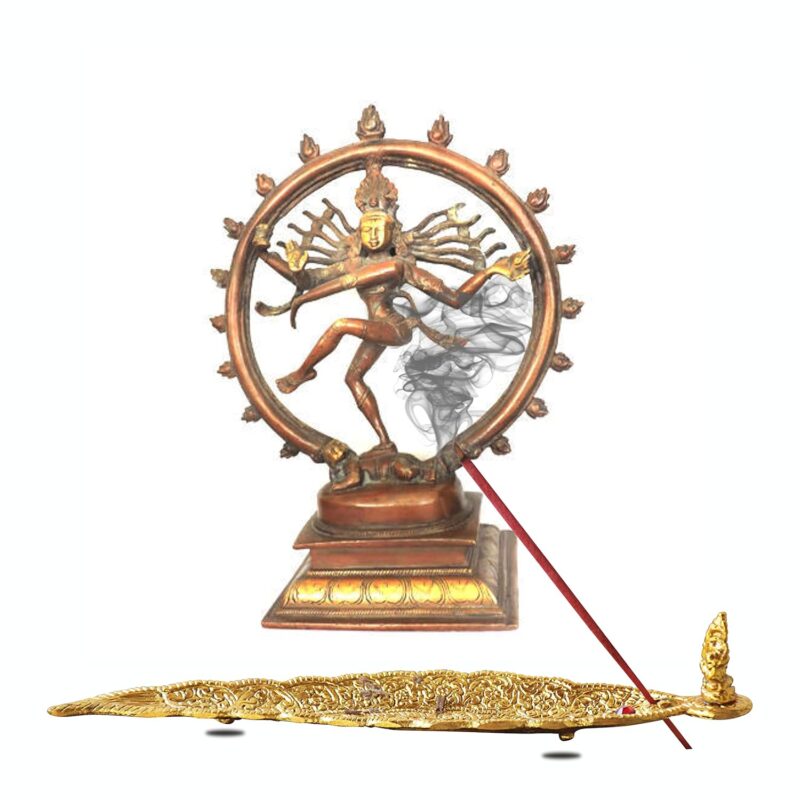 Pure Source India Aluminum Incense Holder & Ash Catcher Agarbatti Stand Featuring Ganesh Figurine (9x2 inch, Gold)