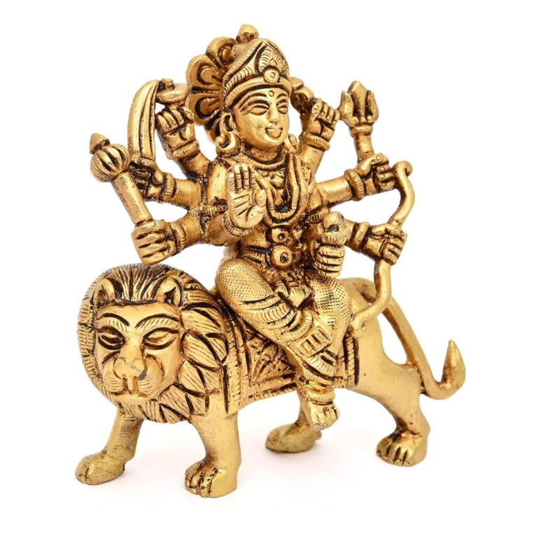 AargKraft™ Brass Maa Durga MATA Rani Idol, Jagdamba Statue, moorti, murti for Home Mandir and Home Decor Size 4 Inch