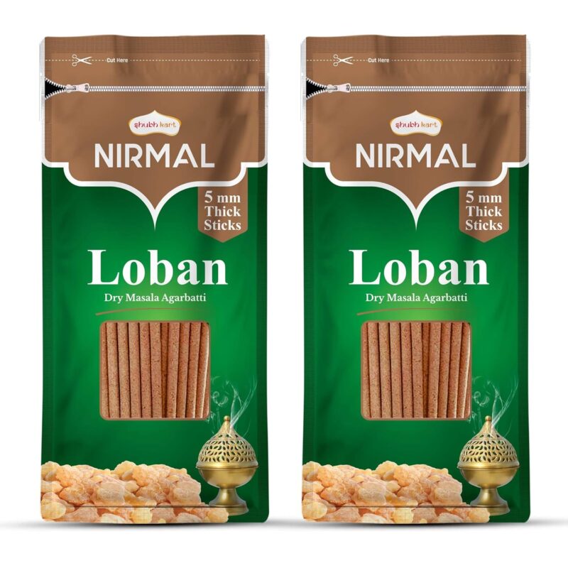 Shubhkart Nirmal Loban Dry Masala Agarbatti Zipper 125gms - 5mm Thick Sticks | Special Long Lasting Agarbatti for Puja, Havan, Rituals | Pooja Room Items for Aromatic Environment (Pack of 2)