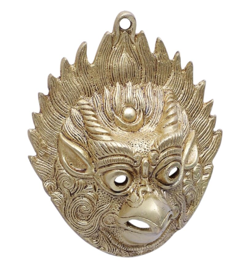 Two Moustaches 5.5 Inches Garuda Face Design Brass Yali Wall Hanging, Brass Wall Decor Showpiece, Antique Yellow, Pack of 1