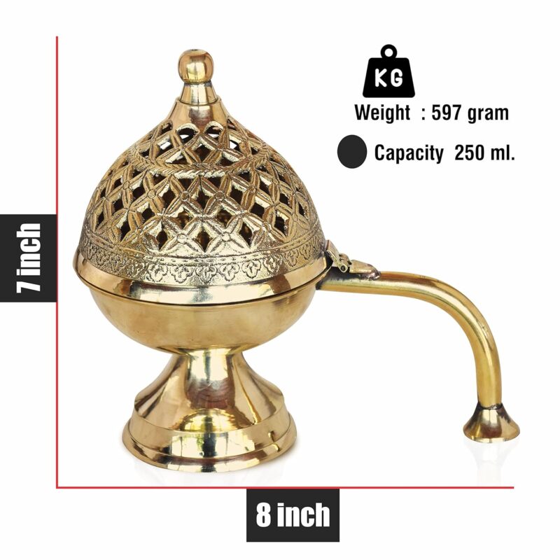 Pure Source India Brass Dhoop Dani | Bakhoor Holder | Loban Burner | Incense Holder, 8 Inch (600 Gram)