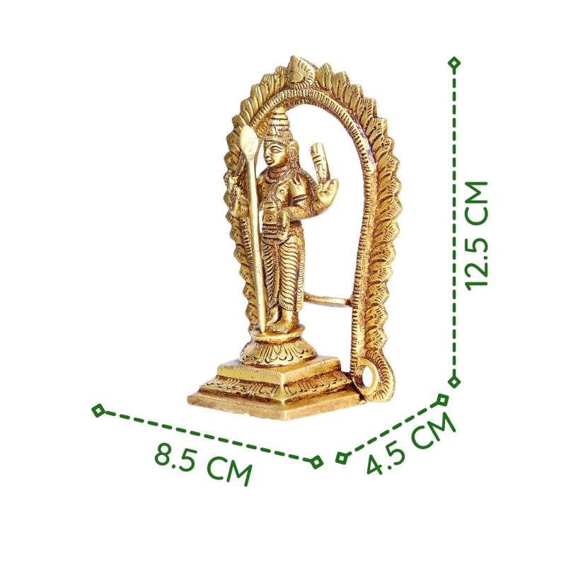 anciently Brass Murugan Idol/Lord Kartikeya Statue/Subrahmanya Swami Idol, 12.5cm Height, Gold Colour - (1 Piece)