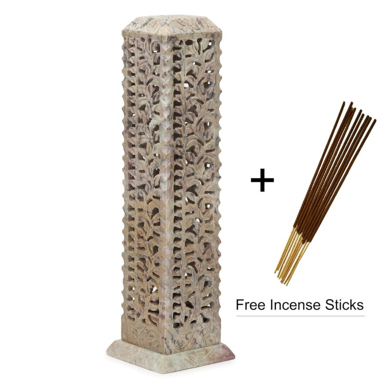 KC KULLICRAFT Marble Floral Handcrafted Incense Holder Aggarbatti Stand with Free 6 Sticks Lavender Fragrance