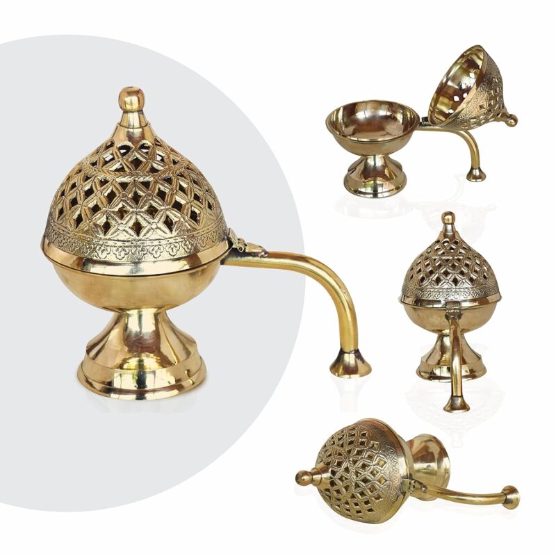 Pure Source India Brass Dhoop Dani | Bakhoor Holder | Loban Burner | Incense Holder, 8 Inch (600 Gram)