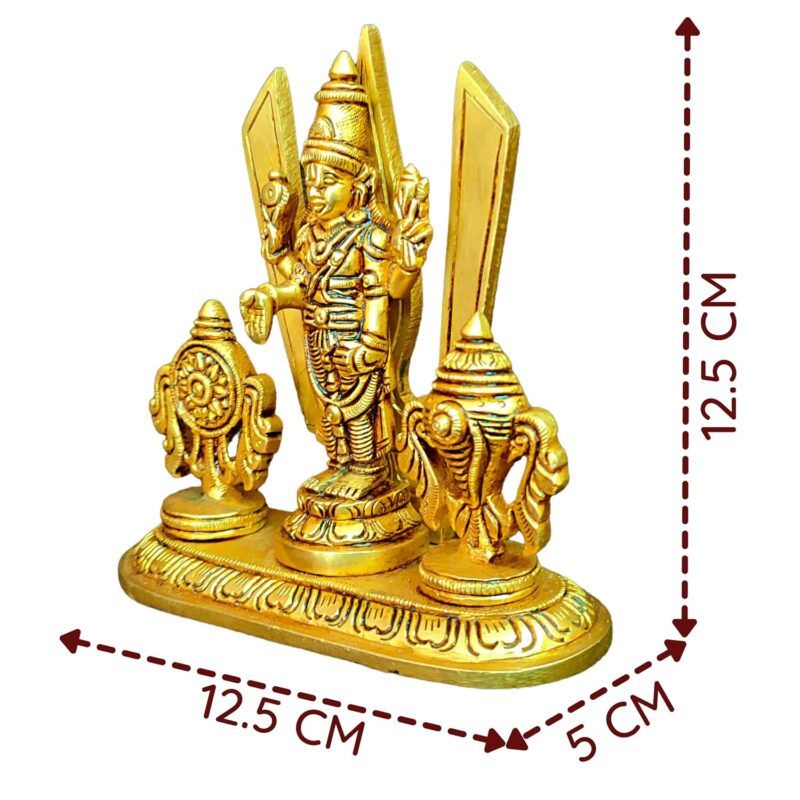 Anciently Brass Shankh Chakra Stand with Perumal Idol | Sangu Chakram Stand with Tirupati Balaji Idol | Tirupati Balaji Murti Brass, Height 12.5 CM Gold Colour 1 Piece