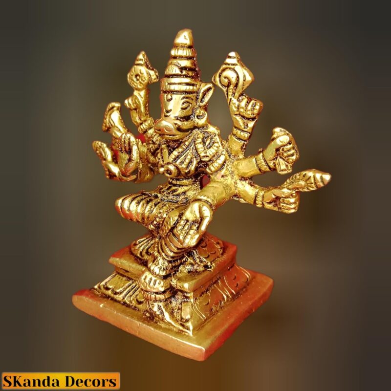 SKanda Decors Goddess Varahi Amman Idol, Pure Brass Antique Finish, 8 cm & 285 Grams, Ammavaru Varaha Devi Silai for Pooja Room, Ammavari Varakini Statue for Home Decor, Office Desk, Gifts